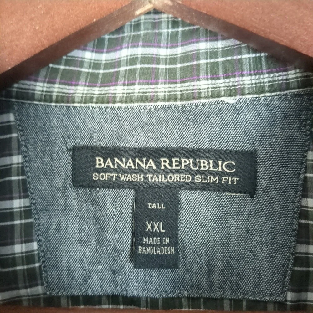 Banana Republic Men XXL Tall Soft Wash Tailored Slim Fit Plaid Button Down Shirt